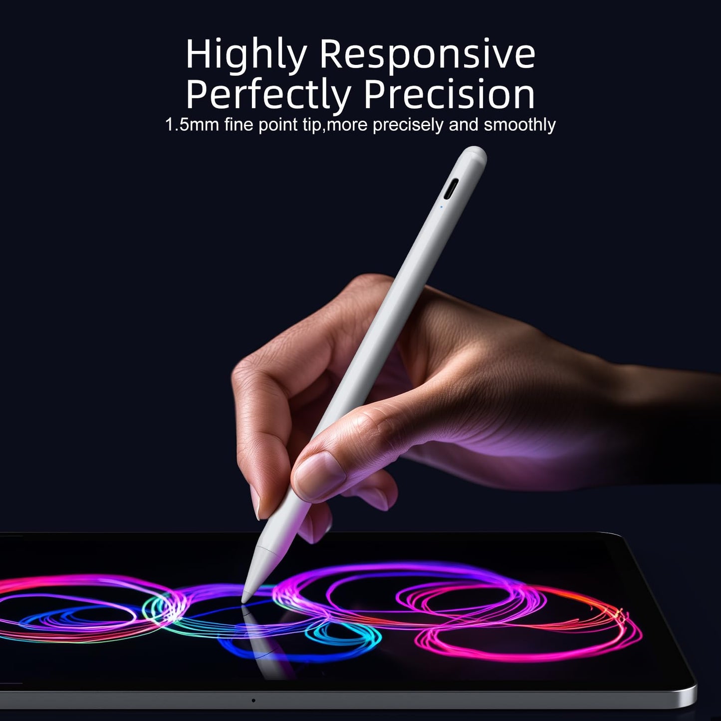 Stylus Pen for iPad 6th-10th Generation-2X Fast Charge Active Pencil Compatible with 2018-2024 Apple iPad Pro 11"/12.9"/M4, iPad Air 3/4/5/M2, iPad Mini 5/6 Gen-White