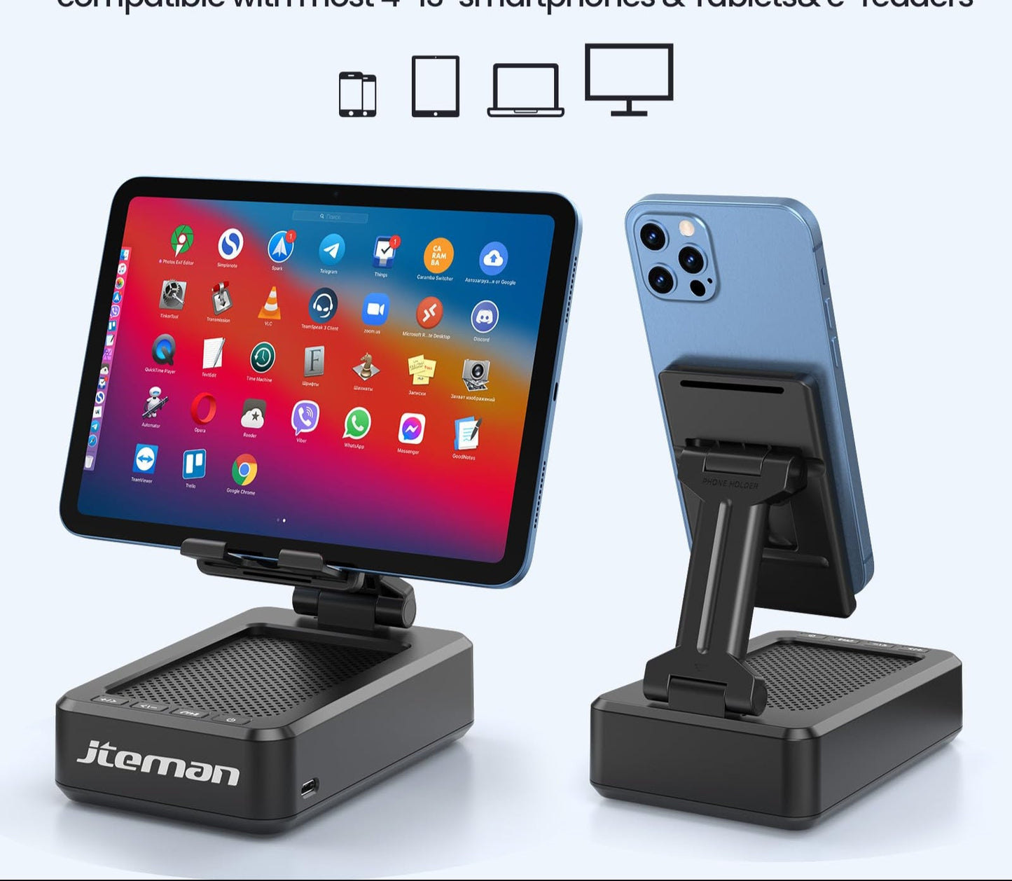 Cell Phone Stand with Wireless Bluetooth Speaker and Anti-Slip Base HD Surround Sound Perfect for Home and Outdoors with Bluetooth Speaker for Desk Compatible with iPhone/ipad/Samsung Galaxy